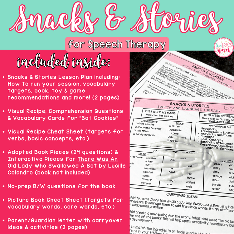 Halloween Snacks and Stories BATS | Speech Therapy Print and Go Resource