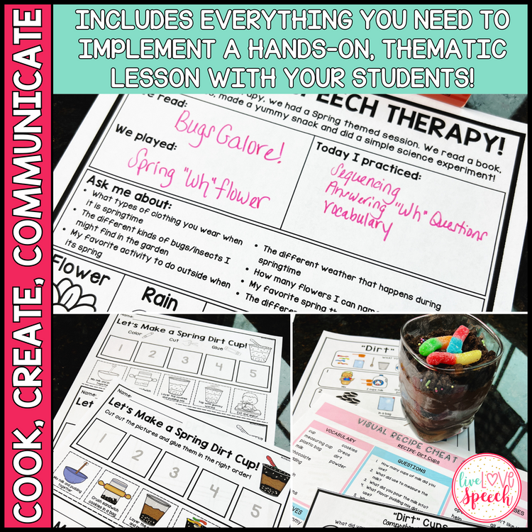 SPRING Themed Speech Therapy Activity Pack | Cook, Create, Communicate