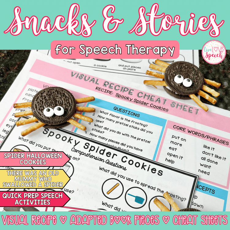 Halloween Snacks and Stories SPIDERS | Speech Therapy Print and Go Resource