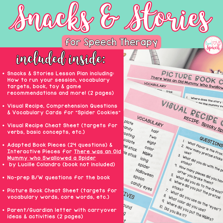 Halloween Snacks and Stories SPIDERS | Speech Therapy Print and Go Resource