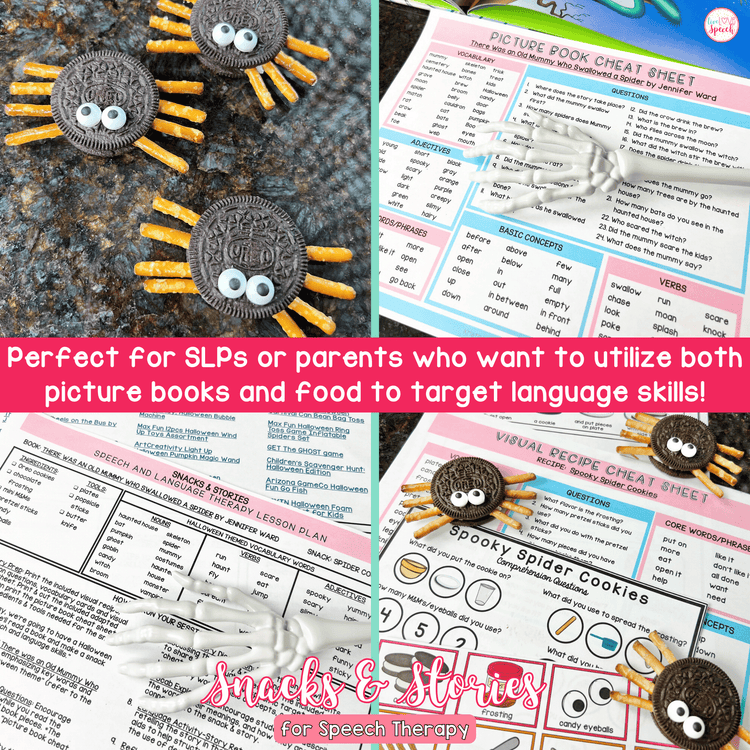 Halloween Snacks and Stories SPIDERS | Speech Therapy Print and Go Resource