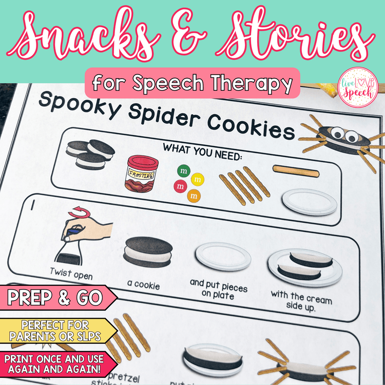 Halloween Snacks and Stories SPIDERS | Speech Therapy Print and Go Resource
