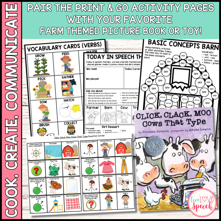 Farm Themed Speech Therapy Activity Pack | Cook, Create, Communicate