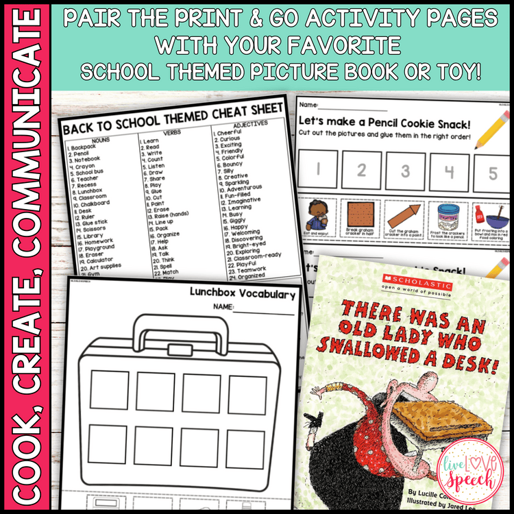 Back to School Themed Speech Therapy Activity Pack | Cook, Create, Communicate