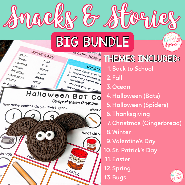 Snacks & Stories BIG BUNDLE for Speech Therapy | Book Companions Visual Recipes