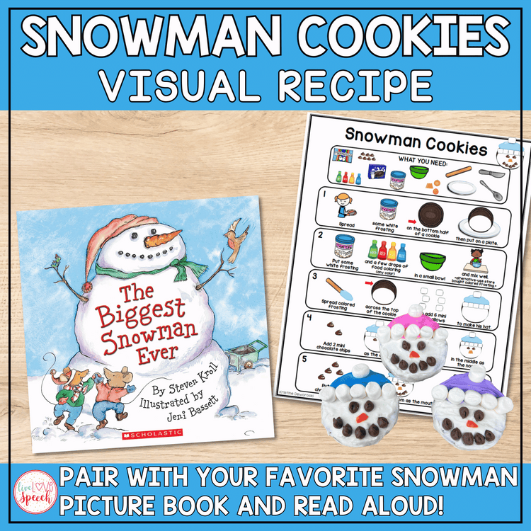 Snowman Cookie Visual Recipe | Winter Themed Visual Recipe for Speech Therapy