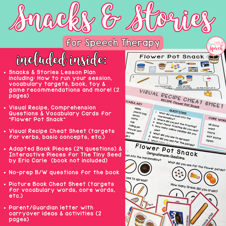 Spring Snacks and Stories for Speech Therapy | Cheat Sheets, ABP, Visual Recipe