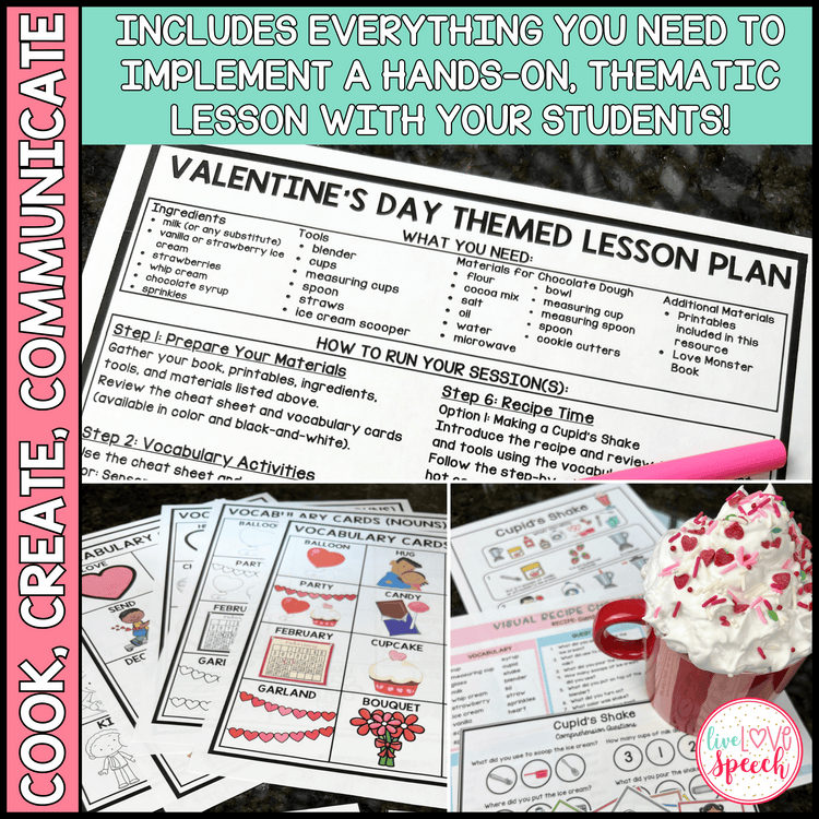 VALENTINE'S DAY Themed Speech Therapy Activity Pack | Cook, Create, Communicate