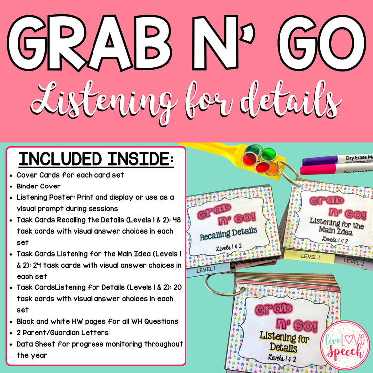 Grab N' Go Listening for Details | Speech Therapy