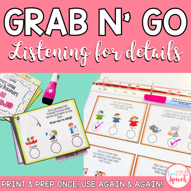 Grab N' Go Listening for Details | Speech Therapy