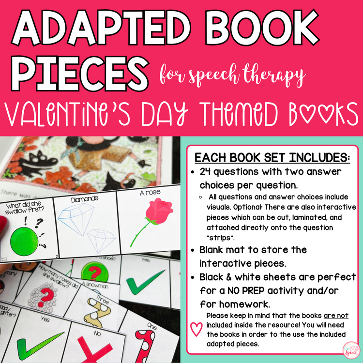 Valentine's Day Themed Adapted Book Pieces for Speech Therapy
