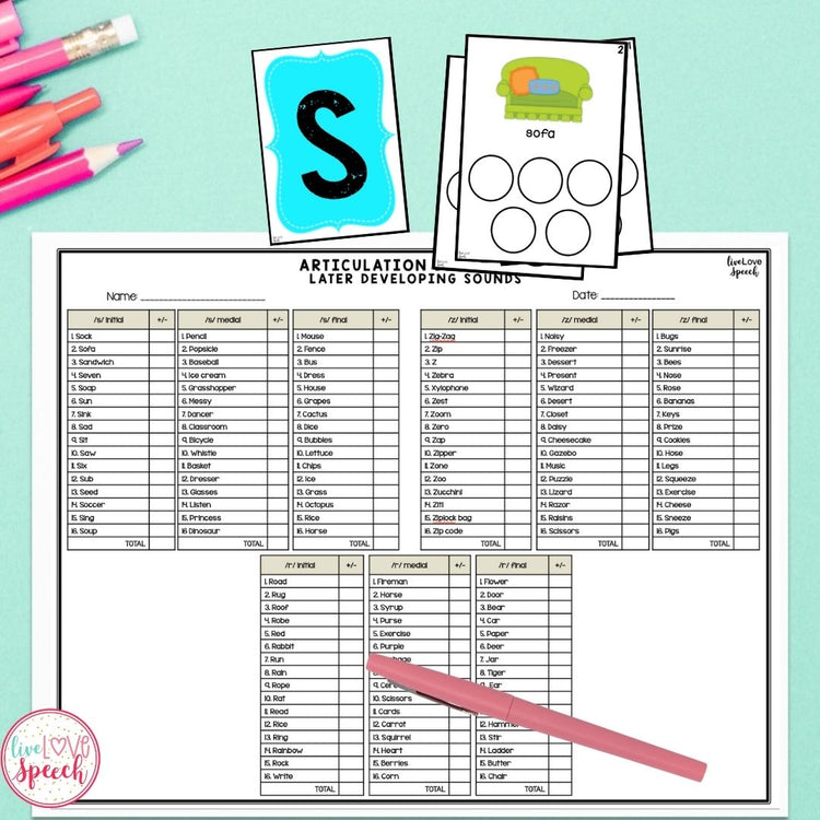 Grab N' Go Later Developing Sounds | Articulation Cards | Speech Therapy