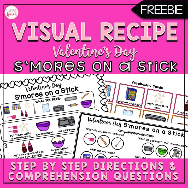 Valentine's Day S'mores on a Stick Visual Recipe | FREEBIE | Speech Therapy