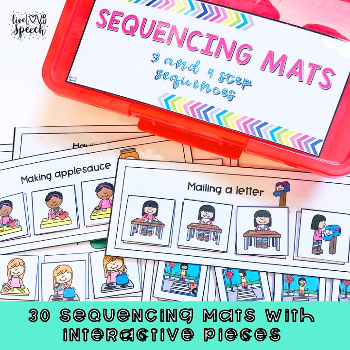Grab N' Go Sequencing | Task Cards, Interactive Pieces, & BOOM Cards™ | Speech Therapy
