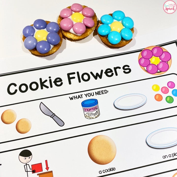 Cookie Flowers Visual Recipe | Cooking Activity | Freebie | Speech Therapy
