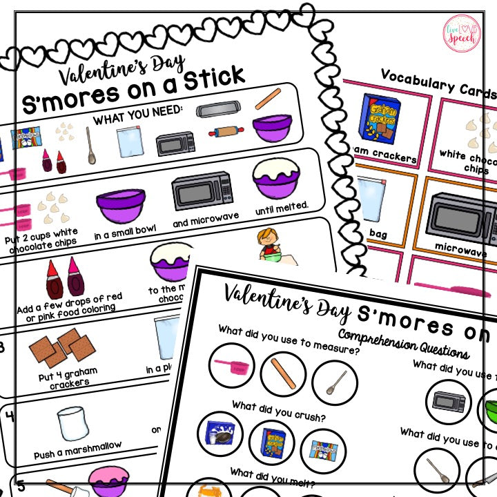 Valentine's Day S'mores on a Stick Visual Recipe | FREEBIE | Speech Therapy