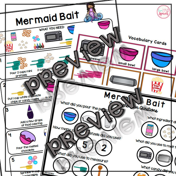 Mermaid Bait Visual Recipe | Freebie | Speech Therapy