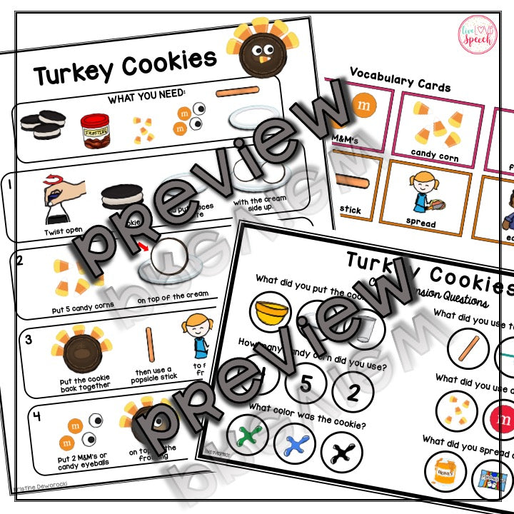 Turkey Cookies Visual Recipe | Freebie | Cooking for Kids | Speech Therapy