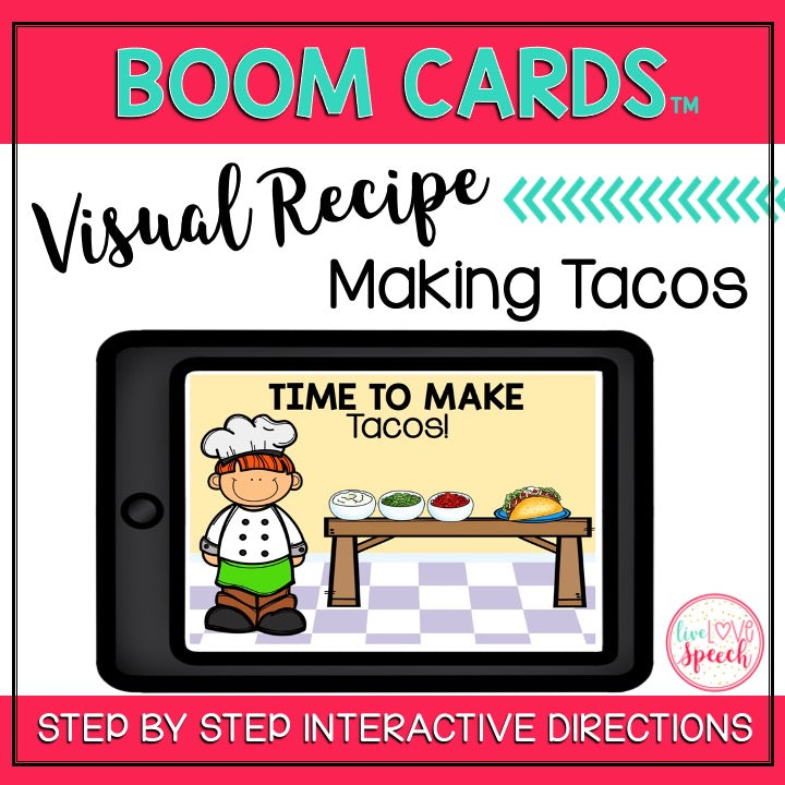 Visual Recipe BOOM Cards™ | MAKING TACOS | Speech Therapy