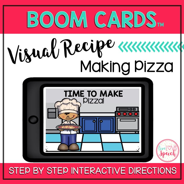 Visual Recipe BOOM Cards™ | MAKING PIZZA | Speech Therapy