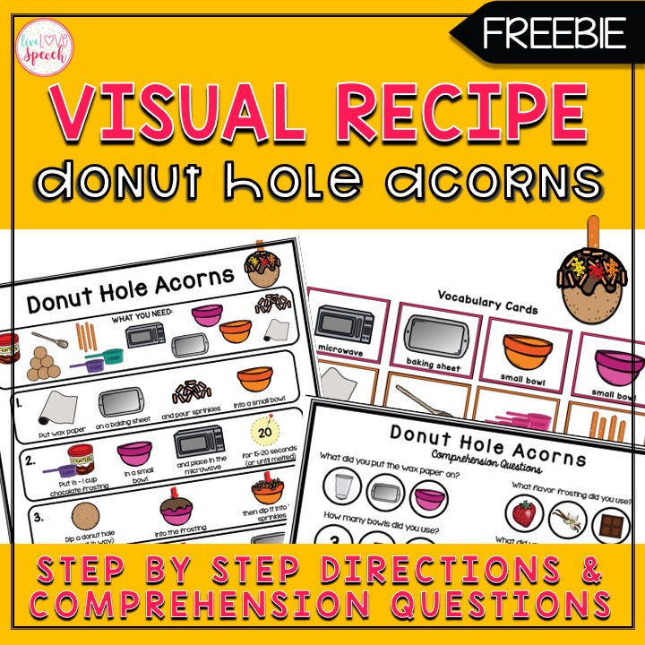 Donut Hole "Acorns" Visual Recipe | FREEBIE | Speech Therapy