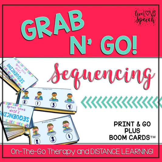 Grab N' Go Sequencing | Task Cards, Interactive Pieces, & BOOM Cards™ | Speech Therapy