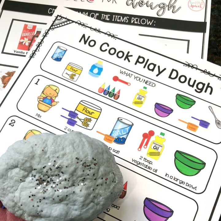 No-Cook Dough Visual Recipe & Activity Guide | FREEBIE | Speech Therapy | Hands-On Learning