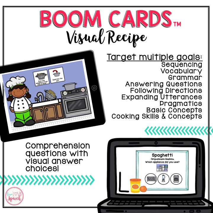 Visual Recipe BOOM Cards™ | MAKING SPAGHETTI | Speech Therapy