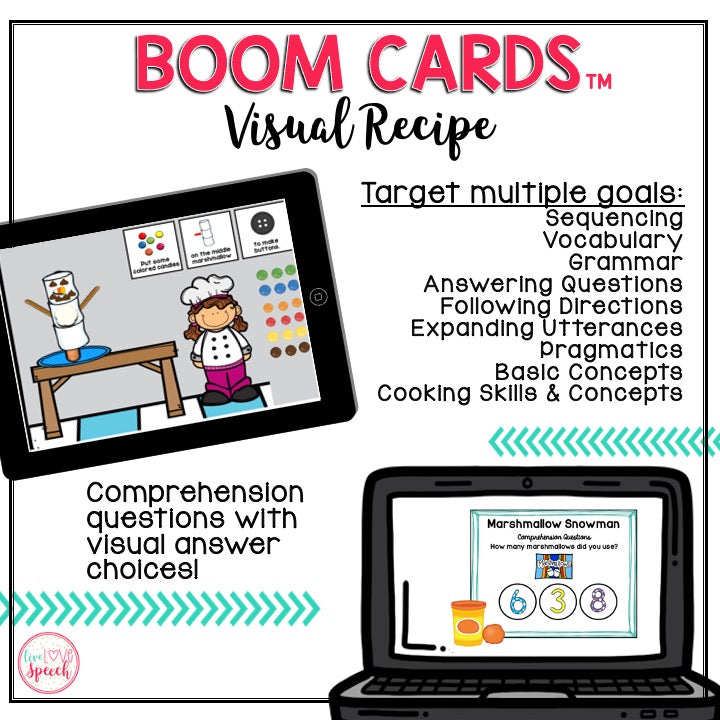 Visual Recipe BOOM Cards™ | MARSHMALLOW SNOWMAN | Speech Therapy