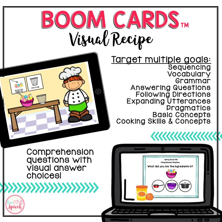 Visual Recipe BOOM Cards™ | SPRING SNACK MIX | Speech Therapy