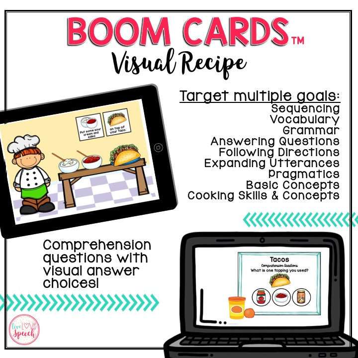 Visual Recipe BOOM Cards™ | MAKING TACOS | Speech Therapy