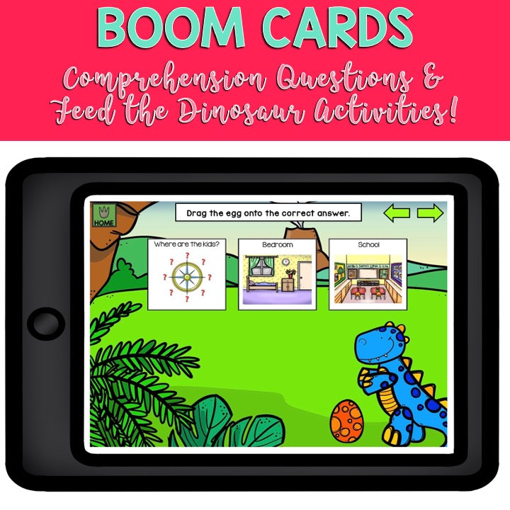 Adapted Book Piece Set | How to Catch a Dinosaur | BOOM Cards™ & Print | Speech Therapy