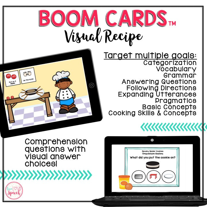 Visual Recipe BOOM Cards™ | Making Spider Cookies | Speech Therapy
