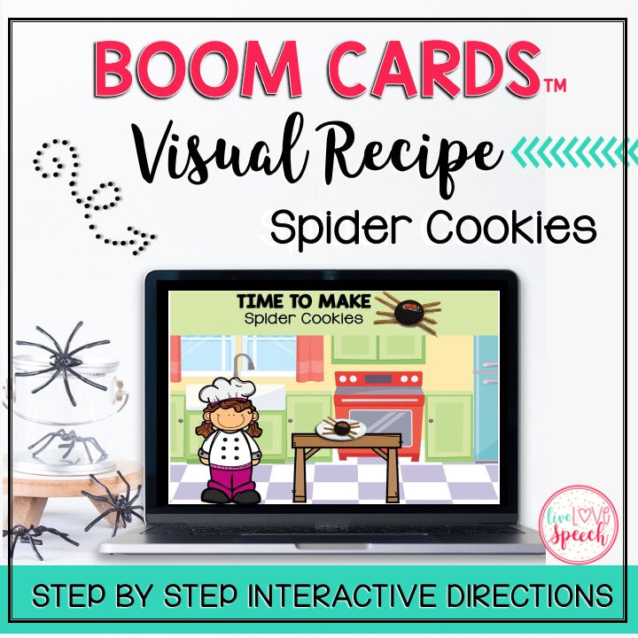 Visual Recipe BOOM Cards™ | Making Spider Cookies | Speech Therapy