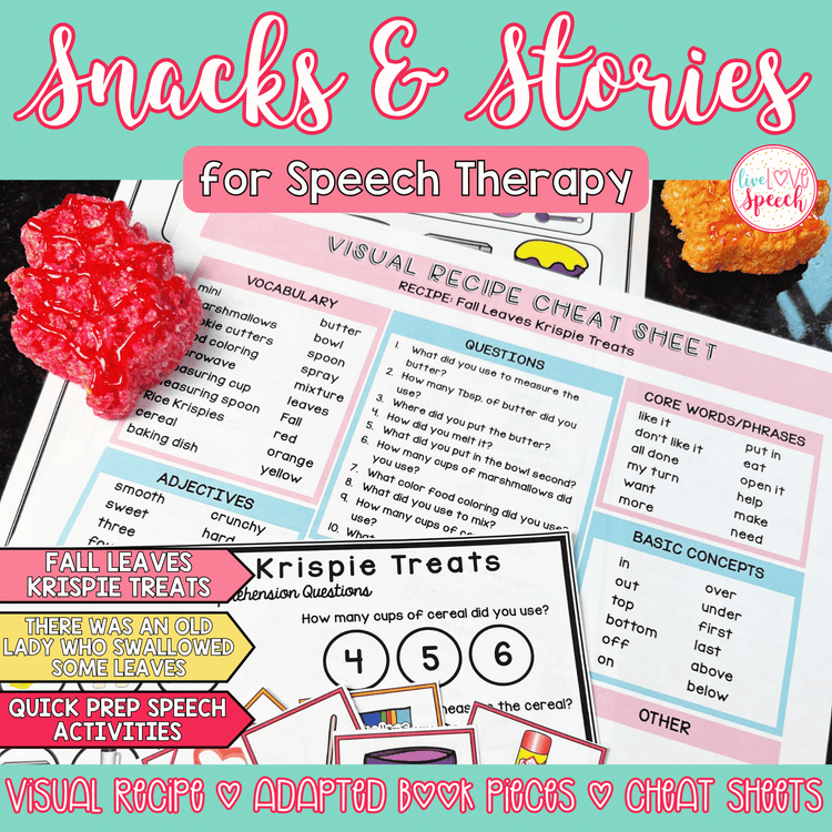 Fall Snacks and Stories for Speech Therapy | Cheat Sheets, ABP, Visual Recipe