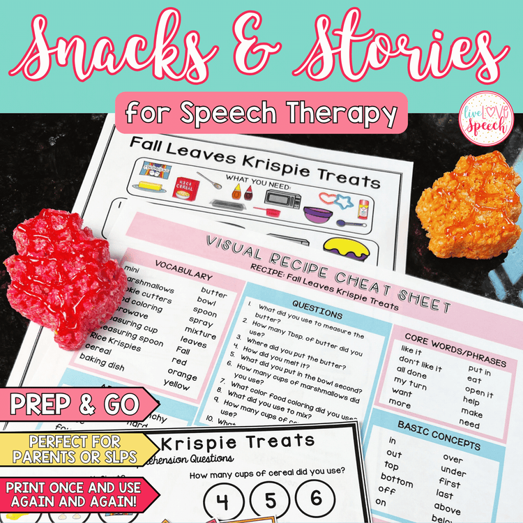 Fall Snacks and Stories for Speech Therapy | Cheat Sheets, ABP, Visual Recipe