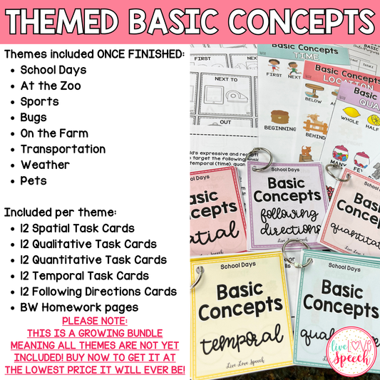 Grab N' Go Basic Concepts 2.0 THEMED GROWING BUNDLE | Speech Therapy
