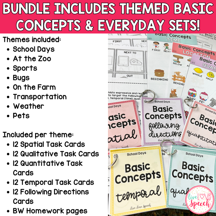 Grab and Go Basic Concepts BUNDLE | THEMED + EVERYDAY CARDS INCLUDED!