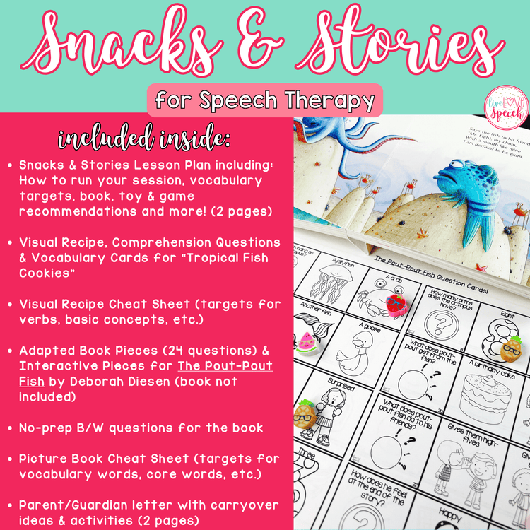 Ocean Snacks and Stories for Speech Therapy | Cheat Sheets, ABP, Visual Recipe