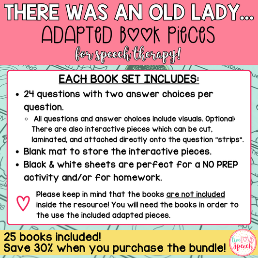 There Was an Old Lady Who Swallowed a...Adapted Book Pieces MEGA BUNDLE