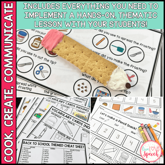 Back to School Themed Speech Therapy Activity Pack | Cook, Create, Communicate