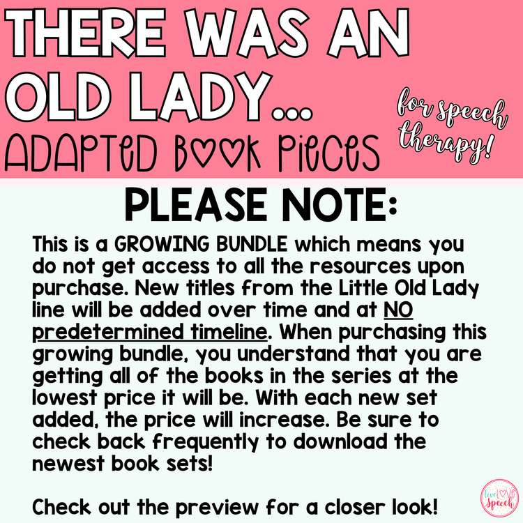 There Was an Old Lady Who Swallowed a...Adapted Book Pieces | GROWING BUNDLE