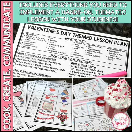 VALENTINE'S DAY Themed Speech Therapy Activity Pack | Cook, Create, Communicate