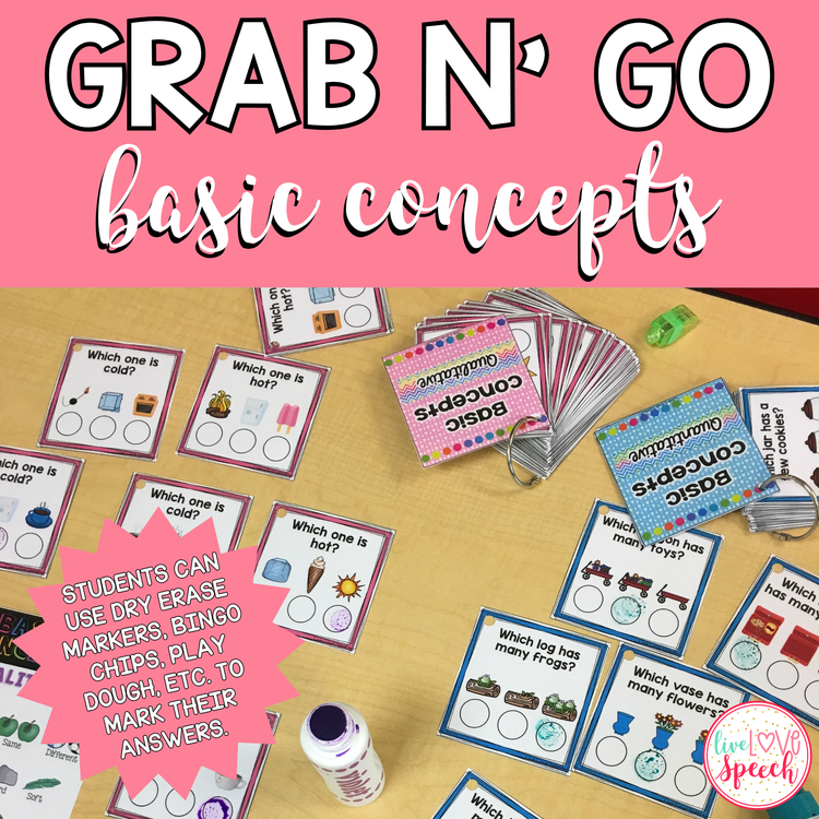 Grab N' Go Basic Concepts | Temporal, Spatial, Qualitative, Quantitative | Speech Therapy