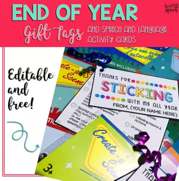 {EDITABLE & FREE} End of Year Gift Tags & Cards {Sticker Scenes/Books}