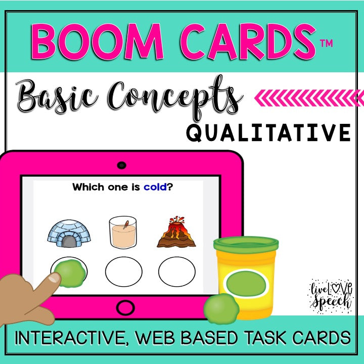 Basic Concepts QUALITATIVE Boom Cards™ {Speech Therapy Distance Learning}