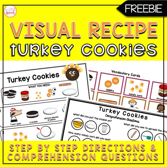 Turkey Cookies Visual Recipe | Freebie | Cooking for Kids | Speech Therapy