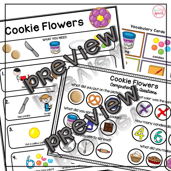 Cookie Flowers Visual Recipe | Cooking Activity | Freebie | Speech Therapy