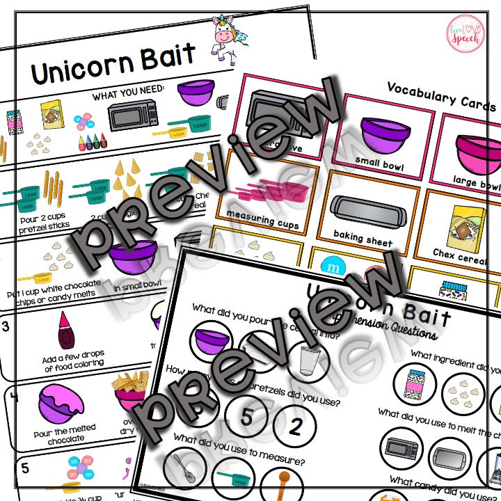 Unicorn Bait Visual Recipe | Freebie | Cooking for Kids | Speech Therapy