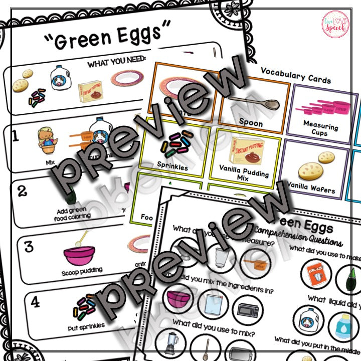 "Green Eggs" Visual Recipe | FREEBIE | Speech Therapy